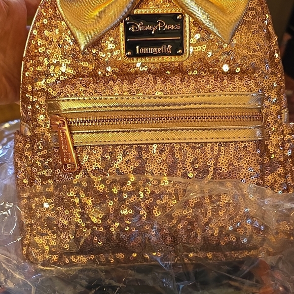 Loungefly Gold Sequin Backpack with Bow